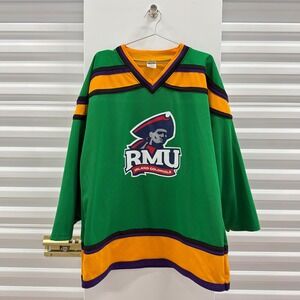 Athletic Knit RMU Island Colonials Hockey Jersey Green Mens L Colflesh 92 AK